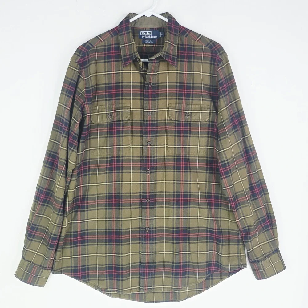 Polo Ralph Lauren Whitfield Button Down Flannel Green/Red Mens Large Custom Fit